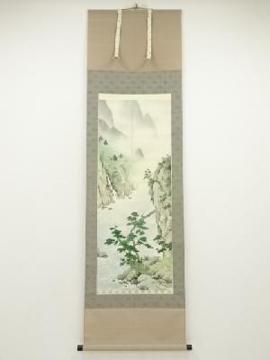 山田清筆　渓流風景　肉筆絹本掛軸（共箱）